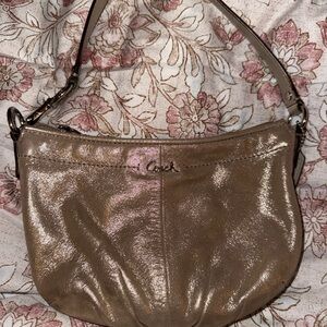 Coach Pleated Hobo Purse Metallic Gold Ashley Shoulder Bag Small